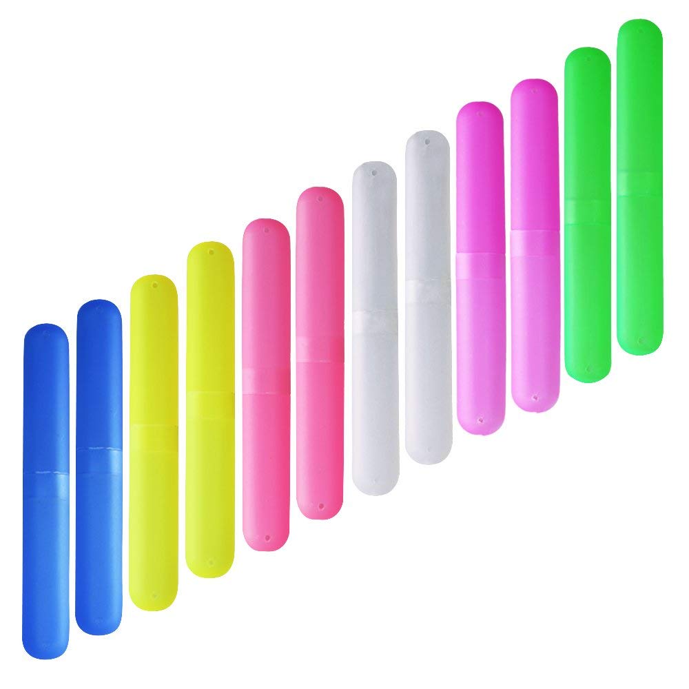 Pack of 12 Plastic Toothbrush Case, 6 Color Portable Dust-Proof Toothbrushes Holder for Inside and Outside