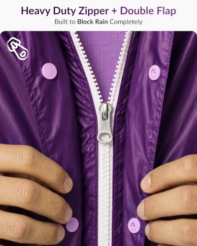 Image of Destinio Raincoat for Women Waterproof | Long Hooded Polyester Raincoat with PVC Lining | High Neck Double Layer Seam-Sealed Rain Wear with Waist Belt | Windproof Monsoon Rain Coat