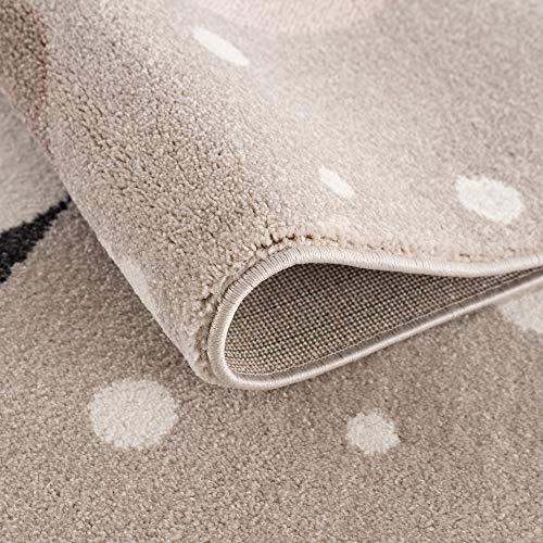Vloerkleed, kinderkamer, vloerkleden voor kinderkamer, kindertapijt, meisjes, beer, panda, stippen, hart, ballon - crèmebeige - afmetingen - 120 x 170 cm - Afbeelding 6
