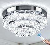 Cainjiazh 11.8" Modern Crystal Chandeliers LED Crystal Ceiling Light Fixture Flush Mount Ceiling Chandelier Light Chandelier for Dining Room Hallway Three-Tier Dimmable with Remote Control