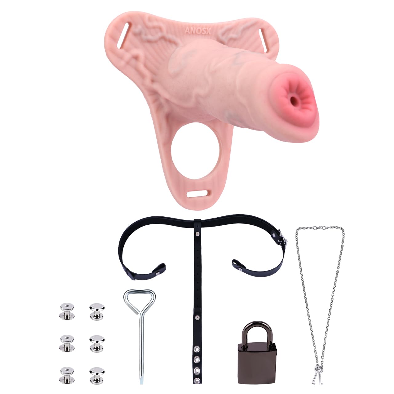 Bondage Masters Ceinture de chasteté masculine réglable en acier inoxydable