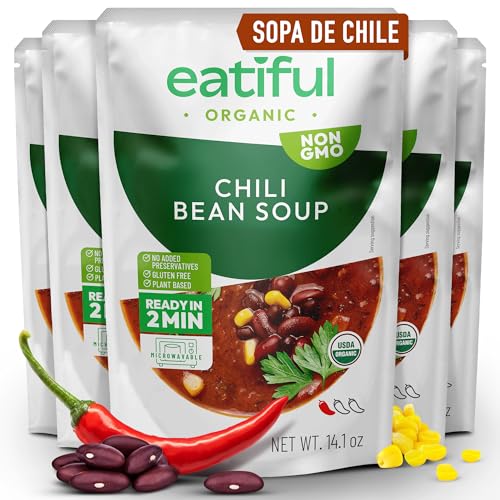 EATIFUL Sopa De Chile, Sopa Vegana De Frijoles Lista Para Comer, Elaborada Con Verduras Orgánicas, A Base De Plantas, Sin Conservantes Añadidos, Sin Gluten, 400g (Paquete De 5)