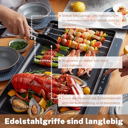 LESEED Pinza Cucina Silicone Set di 3, Pinze da Cucina Resistenti a Temperature Alte e Basse, con Blocco di Sicurezza per una Facile Conservazione, Pinze Cucina Ideali per Barbecue e Cucina (Nero)