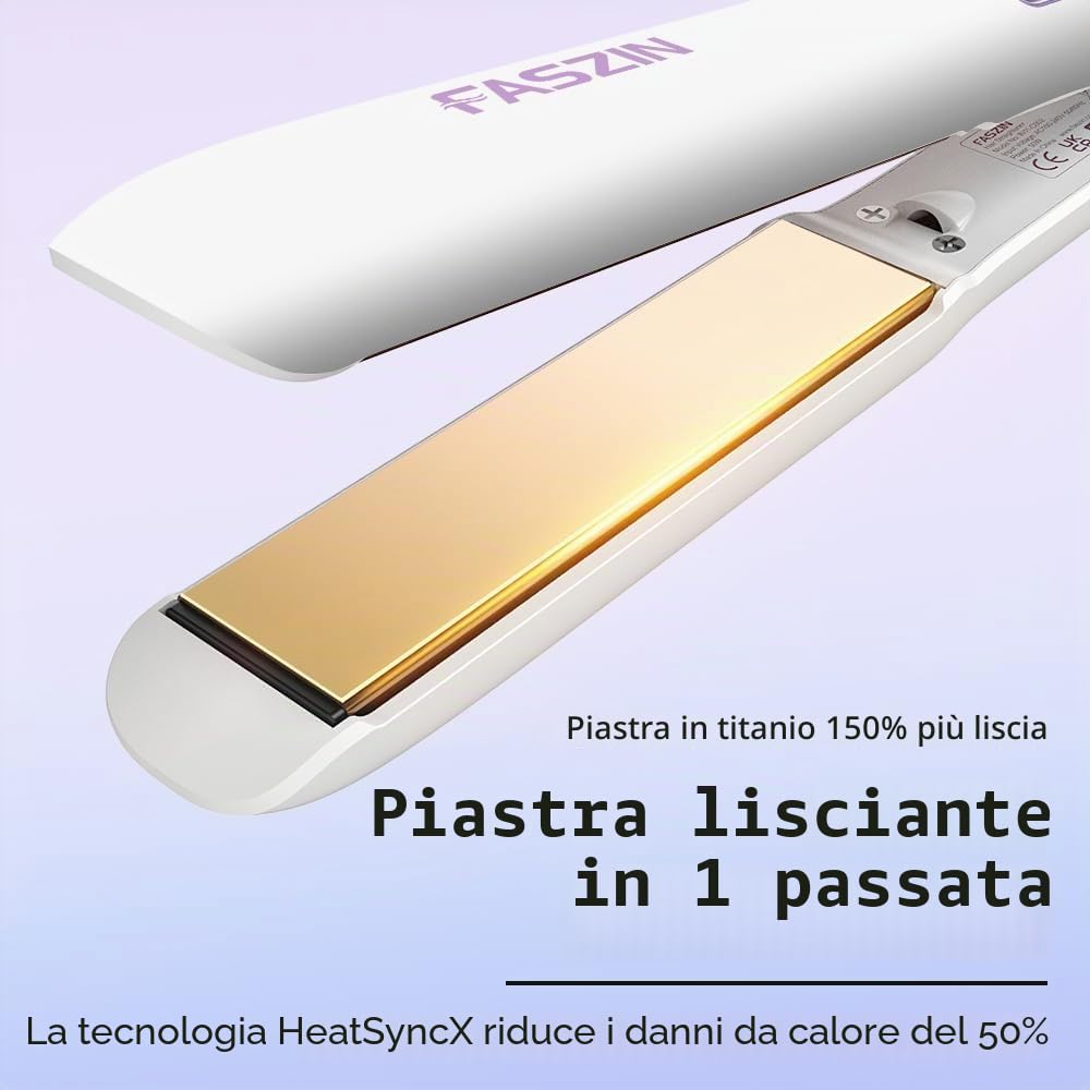 Faszin Piastra per capelli 2 in 1, per arricciare e lisciare, piastre in titanio agli ioni per uno stile liscio, riscaldamento rapido in 20 secondi, pannello galleggiante 3D che impedisce la trazione