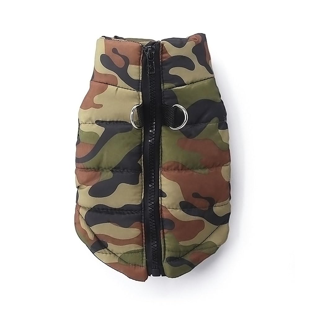 Voarge Giacca per animali domestici Cappotti caldi invernali per cani di piccola taglia gilet caldo con cerniera per cani Chihuahua Piccolo animale domestico inverno Gilet caldo (L, Camouflage)