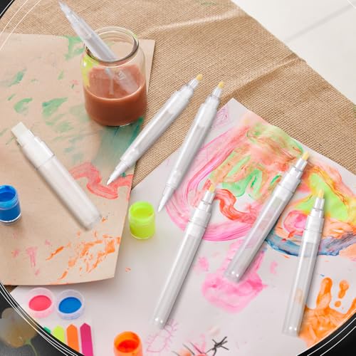 16 Pieces Empty Fillable Blank Paint Pen 3 mm 6 mm 10mm 15mm, Acrylic Clear Round Tilted Flat Head Markers White Fillable Paint Touch up Pen Markers for Rock Painting Graffiti Wood Paper Drawing