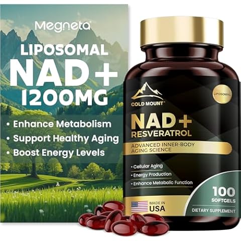 MEGNETA Liposomal NAD+ Supplement 1200mg with Trans Resveratrol - Boost NAD+ Levels, Energy & Anti-Aging Support - Vegan, 100 Softgels Cover