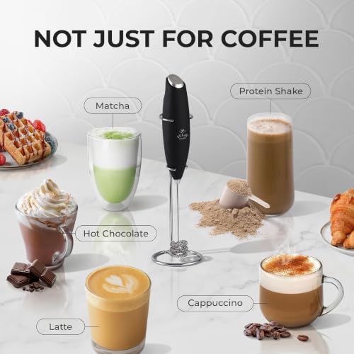 Image of Zulay Kitchen Powerful Milk Frother Wand With Duracell Batteries - Ultra Fast Handheld Drink Mixer - Electric Whisk Foam Maker for Coffee, Lattes, Cappuccino & Matcha - Triple Whisk - Black