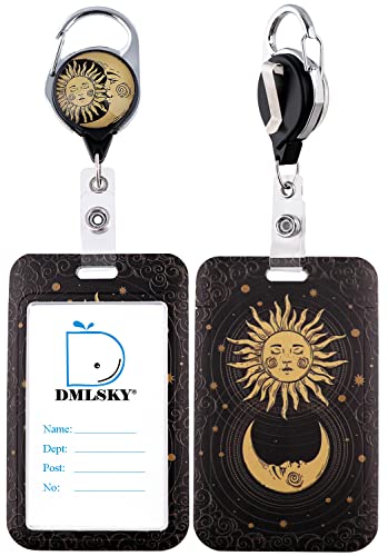 Id Badge Holder With Retractable Reel Clip, Moon & Sun Badge Card Protector Hard Vertical, Heavy Duty Retractable Keychain For Name Badge Clip Office Work Nurse Student Teacher Women Men #TOP9
