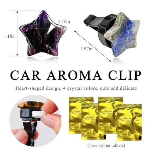Image of DXNQ 4PCS Star Crystal Car Vent Clips, Quartz Crystal Star Shape Air Freshener Vent Clip with Aroma Tablet, Gemstone Star Lovely Auto Air Outlet Clip Charm Decor for Girl Women