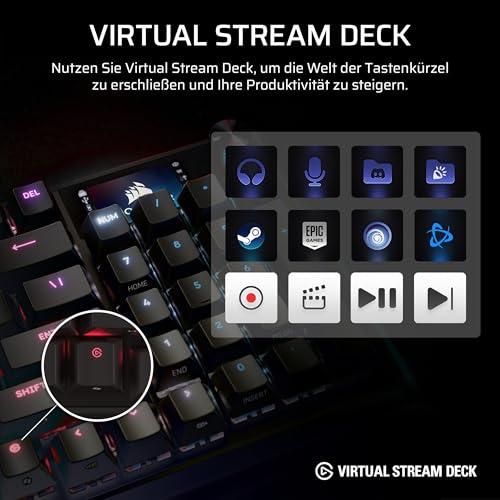 Corsair Vanguard 96 Wireless Mechanische RGB Gaming Tastatur – Schwarz | QWERTZ Deutsch, 96% Layout, Hot-Swap MLX Switches, 8000Hz Hyper-Polling, Stream Deck Integration, FlashTap SOCD