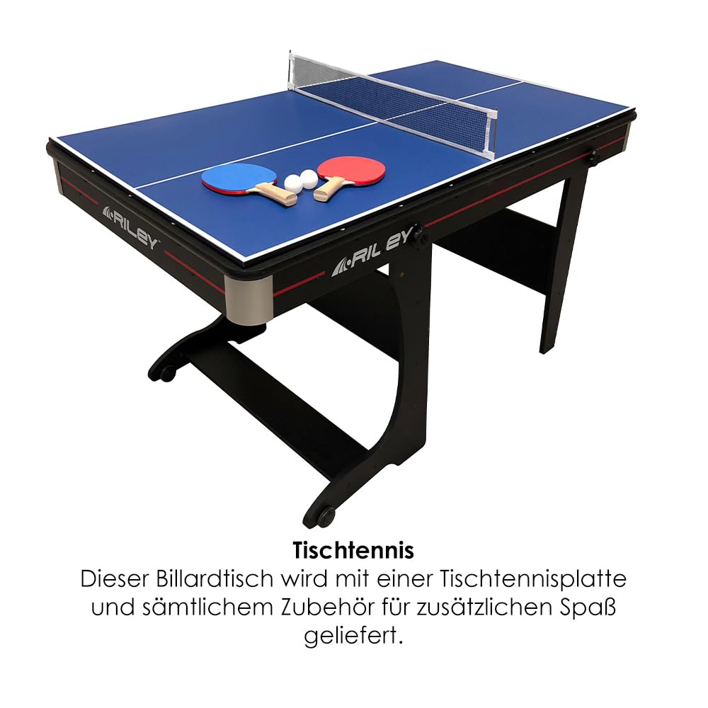 Riley 5ft 2-in-1 Klapp-Billardtisch – Innovatives Design mit Tischtennis- und Schreibtischfunktion – Bälle, Queues, Tischtennisplatte, Schläger, Bälle und Netz inklusive