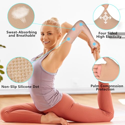 Medical Compression Arm Sleeve with Silicone Dot&Gauntlet for Women Men,20-30 mmHg Graduated Compression Full Arm Support for Edema,Post Surgery Recovery,Swelling,Pain Relief(Large,Single) - Image 3