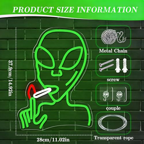Image of Alien Neon Sign for Wall Decor, Dimmable LED Green Alien Neon Lights Sign for Bedroom Game Room Man Cave Home Bar Party Decor Gifts