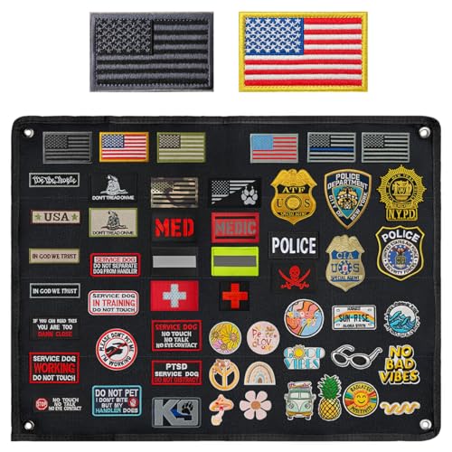 ZESION Black Tactical Patch Display Panel Holder Board Collapsible Tactical Patch Display Rack Military Patch Mounting Plate with 2 Flag Patch Included (23.6x 17.7)