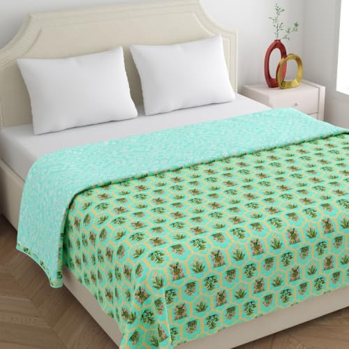 Image of Home Ecstasy 100% Cotton Mulmul Reversible Dohar for Double Bed 210 GSM (86 x 88 inches), Green