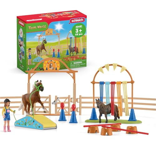schleich Farm World | Pony Agility Starter-Set 42481 | Spielset mit 2 Ponys, Mädchen, Parcours & Zubehör | kombinierbar & kindgerecht gestaltet | Bauernhof Spielzeug für Kinder ab 3 Jahren | 41 Teile