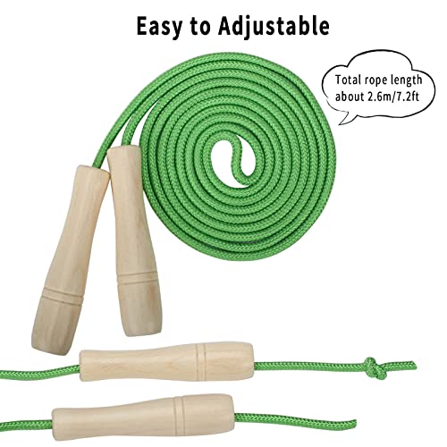Skipping Rope for Kids 2.6M Adjustable Children Jump Rope with Wooden Handle, Child Jumping Rope for Girls and Boys(Green) - Image 3