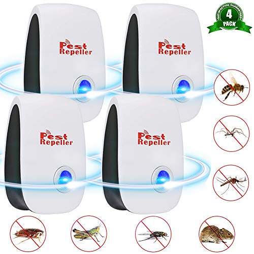 Preisvergleich Produktbild BETOY Ultraschall Schädlingsbekämpfer, 4 Stück Elektronische Insektenschutzmittel Innenräumen Pest Control Repeller für Mücken,Mäuse (Weiß)