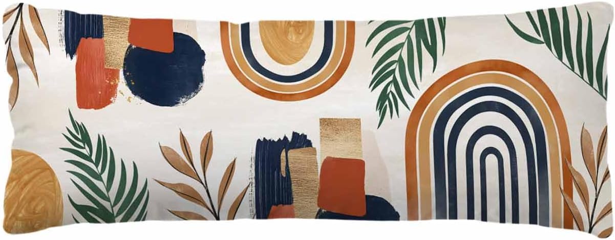Boho Pillowcase 20x54 Inch - Body Modern Abstract Geometric Orange Brown Blue Soft Brushed Microfiber Pillow Covers with Hidden Zipper Closure Bed Pillow Shams for Bedroom Sofa Car, 1pcs