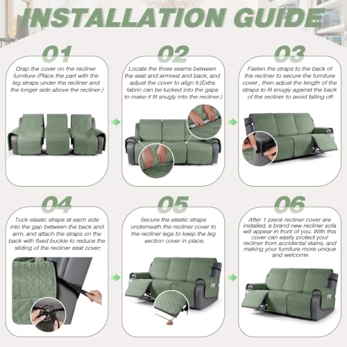 Image of TAOCOCO 100% Waterproof Recliner Sofa Covers Reversible, Sage Green