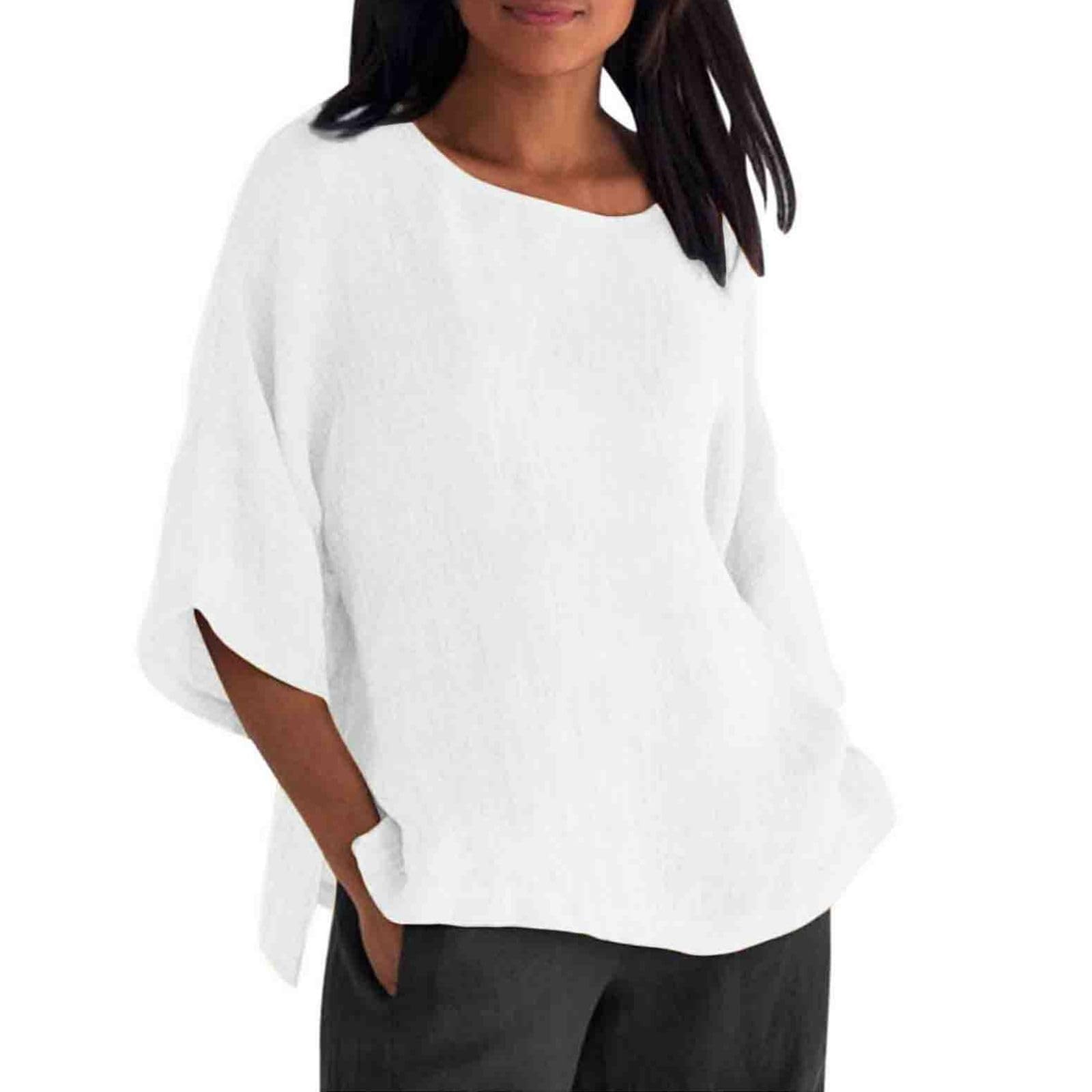 Boho Women Plus Size 3/4 Sleeve Cotton Linen Top Casual Loose Blouse Lightweight Solid Shirt 2025 Spring Summer Tunic