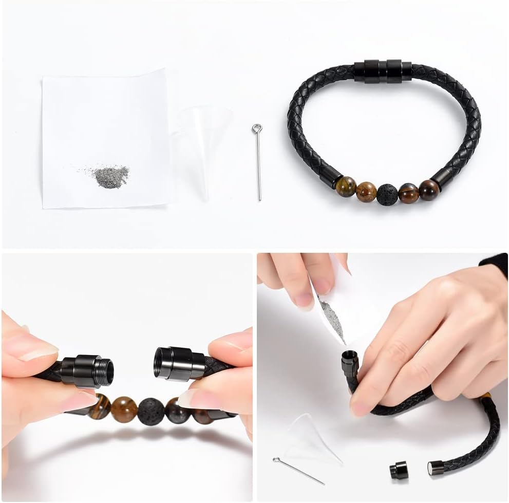 shajwo Cremation Jewelry Lava Stone Urn Bracelet for Ashes for Women Men Chakra Healing Balancing Genuine Leather Memorial Bracelets - Image 6