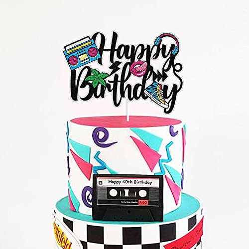 80’S 90’S Happy Birthday Cake Toppers Retro Hip Hop Theme Totally 1980S 1990S Party Decorations Born In The 80'S 90’S Decade Throwback Party Supplies #TOP4