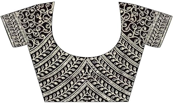 VIBRANCE Women's Tissue Silk Sequin Embroidery Scalloped Border Saree with Unstitched Blouse Piece