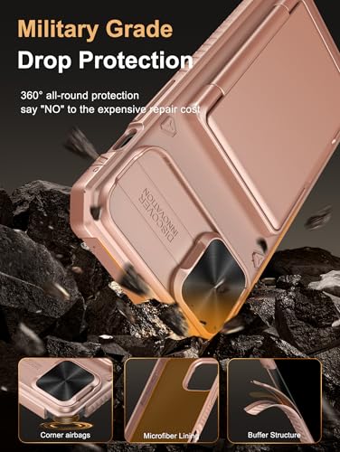 Image of Vihibii for iPhone 15 Plus, iPhone 14 Plus Wallet Back Cover with Card Holder (4 Cards) [RFID Blocking] & Slide Camera Cover & Raised Edges Screen Protection, Shockproof Rugged Case, 6.7 inch, Rose Gold