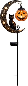 Solar Halloween Stake Light Black Cat Pumpkin Moon Garden Black