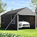 SANWAY 10'x20' Heavy Duty Carport with Removable Sidewalls & Doors, Portable Garage with Roll-up Ventilated Windows, Gray