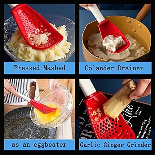 6 in1 Multifunctional Kitchen Cooking Spoon- Kitchen Gadgets Strainers for egg yolk Separator- Grater Masher- Colander Skimmer Scoop- for Mashing, Grating, Draining, Heat Resistant (3Pcs black)