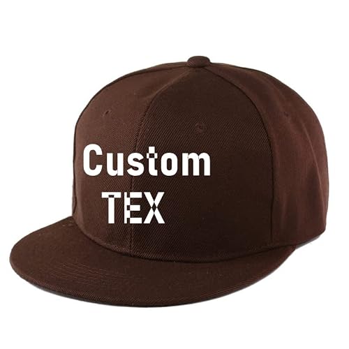 Flat Bill Classic Hat Adjustable Personalised Brim High Top End Trendy Color Style Plain Tone Custom Baseball Cap (Coffee Brown)
