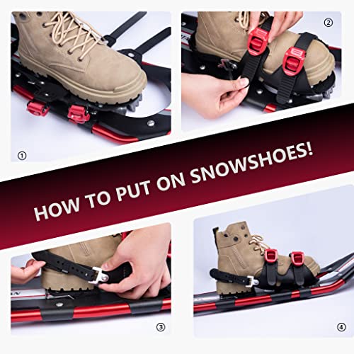 Secotan 21/25/30 Inches Snowshoes, Lightweight Aluminum All Terrain Snowshoes For Men & Women, Heel Lift Design And Up To 250 Lbs With Snowshoe Bag (21 Inch, Red/Black) #TOP7