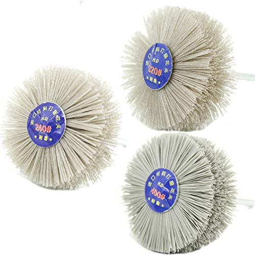 Woodwork Polish Grinder, Nylon Wheel Brush Abrasive, Grinding Head with 6mm Threaded Shank, Abrasive Nylon Wheel Brush, Sanding Mop, Abrasive Wheel (240/320/400# 3Pcs)