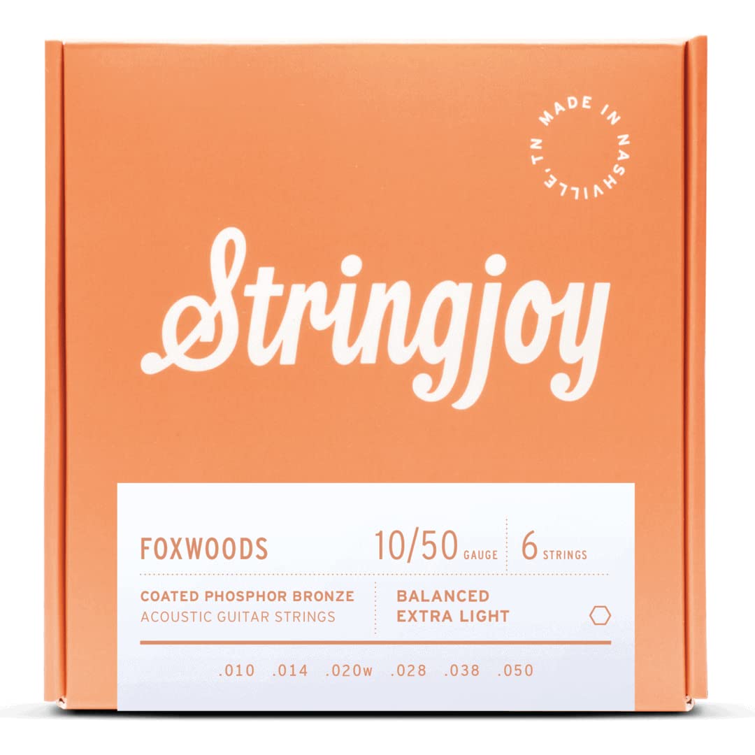 Stringjoy FW1050 Foxwoods Coated Phosphor Bronze Acoustic Guitar Strings, (Extra Light Gauge - 10-50)