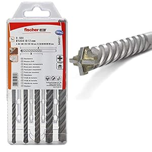 Fischer Kit 5 Punte Trapano D-SDX Quattro Taglienti, 5-6-8-10-12 mm, per Muro Calcestruzzo e Pietra, Placca al carburo di tungsteno, per comune Trapano e Avvitatore con attacco Cilindrico, 545507