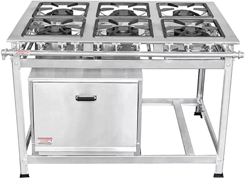 Fogão Industrial 6 Bocas 30x30 P5 em Aço Inox com Forno