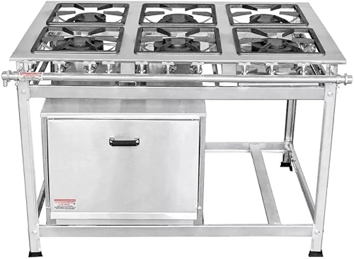 Fogão Industrial 6 Bocas 30x30 P5 em Aço Inox com Forno