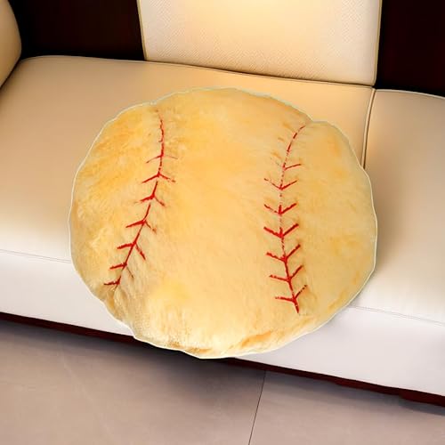 Miniatura 5 de JPORSHU 2 almohadas deportivas esponjosas y suaves para decoración de habitación de niños y niñas (13.8 pulgadas, amarillo - béisbol)