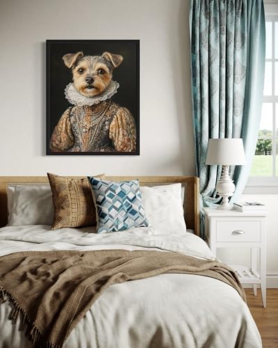 Image of Border Terrier Victorian Queen Black Framed Wall Art Print Poster, Dog Pet Lover Picture Painting Artwork Bedroom Living Room Office Dining Room 150D (Border Terrier Victorian Queen, 10 inchL x 8 inchW, Black Frame)