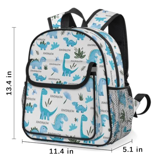 Personalized-Toddler-Backpack - Custom Kids Backpack for Boys & Girls 3-6 Years, Lightweight Polyester with Safety Whistle Strap, Small Daycare Bookbag | Dinosaur Text Cyan3