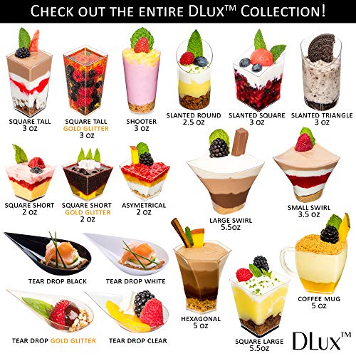 Dlux 100 4-In Tear Drop Mini Appetizer Plates, Reusable Black Plastic Spoons - Desserts And Appetizers Dishes Serving Plate - Asian Spoon Set, Small Catering Dessert Tasting Cups - With Recipe Ebook #TOP1