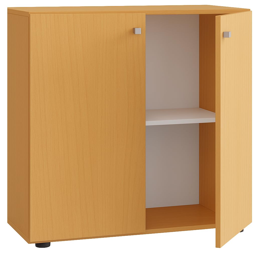 VCM Büroschrank mit 2 Fächern | moderner Aktenschrank mit Drehtüren | Maße ca. B. 70 x H. 74 x T. 40 cm - Lona 2-Fach Buche