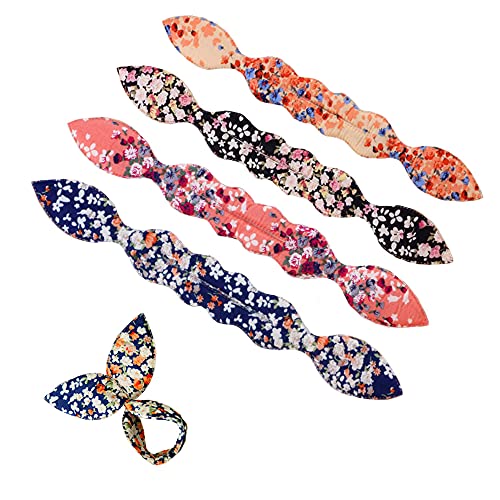 4 Pieces Hair Bun Maker, Magic Rabbit Ear Sponge Foam Donut Hair Twister, Flexible Ponyo Curling Hair Bun Reusable Crown Shaper for Women Girl (Floral)