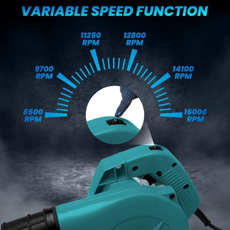Image of TOMAHAWK T 730 Cord Blue Air Blower 600W, 16500 RPM Variable Speed Powerful Handheld Blower, Lawn Care, Snow Blowing, Dust Cleaning | Leaf Blower for Home, Workshop & Professional Use