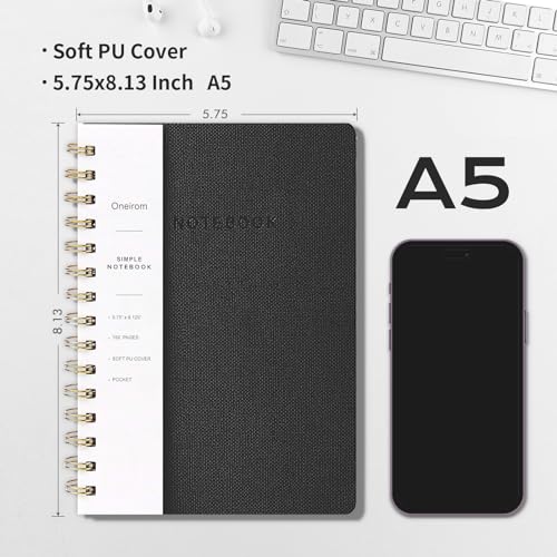 Image of Spiral Notebook-5.75 inch x 8.125 inch College Ruled Journal with Inner Pockets and 160 Pages,PU Leather Cover Business Journal, Twin-Wire Binding Notebook Perfect for Office & Home School Supplies 6 pack Black