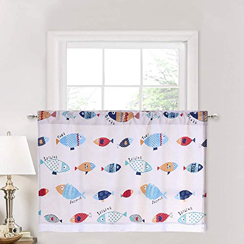 YXW Cantonnière de Rideau de Poisson occultant pour fenêtre, Rideau Court en Coton Moderne pour Chambre d'enfants/Armoire/Cuisine/Salle de Bain, Rideau de séparation pour fenêtre de Porte Cover