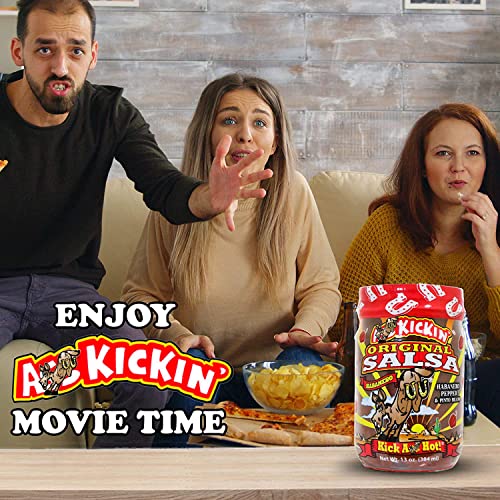 Kickin' Original Hot Spicy Salsa - 13 Oz. - Premium Gourmet Spicy Hot Habanero Salsa For Tortilla Chips, Veggies, And Breakfast Burritos – Warning - Try If You Dare! #TOP3